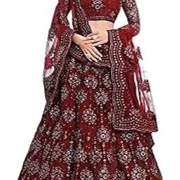 Generic Women's Net Embroidered Semi Stitched Lehenga Choli (BZ_SBI Maroon.01 Free)-image-54