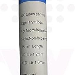 Plain Non-Heparinized Micro-Hematocrit Capillary Tubes, 75mm Length, 1.1-1.2mm ID, 1.5-1.6mm OD, Pack of 100-30