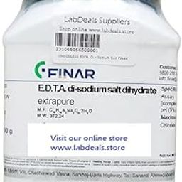 Finar EDTA di-sodium Salt Dihydrate Extrapure 500GM, CAS NO 6381-92-6, Molecular Formula:C10H14N2Na2O8.2H2O,Storage : Room Temperature,Shelf Life : 60 Months for laboratory and industrial use only-24