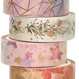 JAGDIV 6 Rolls Gold Floral Paper Washi Tape Set DIY Crafts Bullet Journal Supplies Planners Scrapbook Card or Gift Wrapping Scrapbooking Art Craft Sticky Paper-7