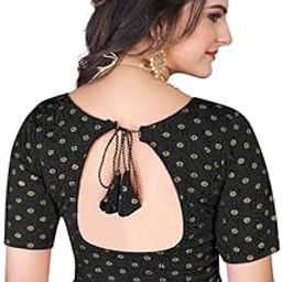 Colorful Street Cotton Readymade Stretchable V Neck Elbow Sleeves Saree Blouse with Back Dori Pattern-image-59