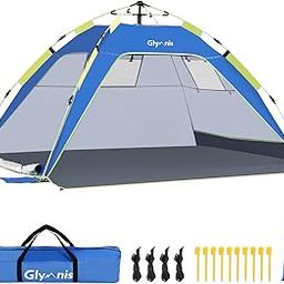 Glymnis Beach Tent Sun Shade Shelter for 3-4 Person with UV Protection, 3 Ventilating Roll UP Windows, Extenable Floor and Carrying Bag, Tent Pegs for Beach Camping Garden-image-73