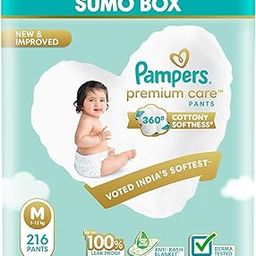 Pampers Premium Care Pant Style Baby Diapers, Medium (M size), 216 Count, 7-12kg, All-in-1 with 360 Cottony Softness Diapers-14