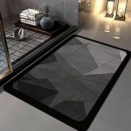 Gnexin Non Slip Thin Bath Mat Bathroom Rugs Super Absorbent Stain Resistant Quick Dry Soft Thin Washable Shower Bath Mats for Bathtub Side Floor (40 x 60 cm) (Black Triangle Design)-17