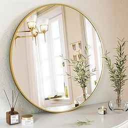 RIZIK STORE™ Iron Decorative Round Wall Mirror – HD Clear Image with Hook for Hanging, Perfect for Bedroom, Home Décor, Vanity, Makeup, Wash Basin (Gold (20 Inch))-14