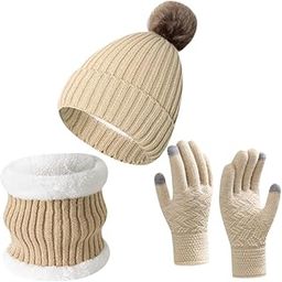 ™ Winter Hat Scarf Gloves Set Winter Cap Neck Warmer for Running Skiing Hiking Beige | Hats | Womens Accessories-image-58