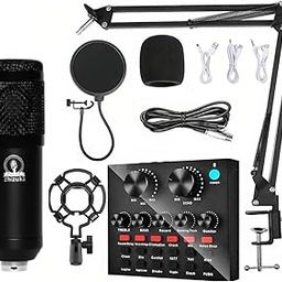 ZHIZUKA Condenser USB Microphone Set V8 Sound Card Mixer Amplifier Voice Changer Audio Interface | Singing Smule Live Streaming Podcast Broadcasting (3.5 Mm Mic + Sound Card, Black)-image-38