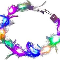 (Any Color pack of 1) Feather Tiara Light Up LED Headbands Luminous with 3 Modes for Girls Hair Band Multicolor-picture-36