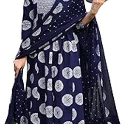 Gown for Women Wedding | Three Piece Dress for Womens Long | Anarkali Dresses | Ethnic Navy Blue Gowns | Anarakali Suit | Printed with Embroidered | with Dupatta-image-66