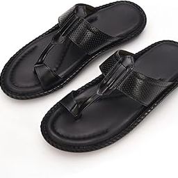 Men's Leather Toe Loop Kolhapuri Style Slip-On Slippers with Perforated Strap, Cushioned Footbed & Textured Sole-image-1