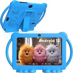 Android 12 7 Inch Kids Tablets, 4GB RAM, 32GB ROM, 512GB Expandable, Parental Control, Google Certified, WiFi, Bluetooth, Dual Camera with Silicone Case, 1-16