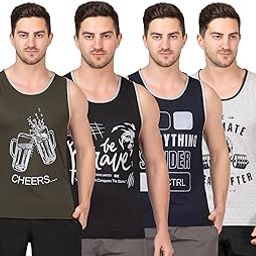 Men's Round Neck Sleeveless 100% Cotton Vest with Extended Length for Easy Wear- Pack of 4-picture-52