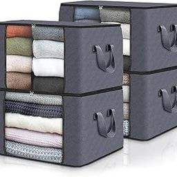 Fab totes 4-Pack Clothes Storage, Foldable Blanket Storage Bags, Storage Containers for Organizing Bedroom, Closet, Clothing, Comforter, Organization and Storage with Lids and Handle, Grey-image-70