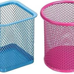 MeeTo Stylish Metal Wire Mesh Pen Holder for Home, Office Desk Decor, Versatile Pen Stand, Pencil Organizer, and Stationery Storage Solution (Round+Square) Set of 2-image-68