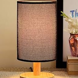 TIED RIBBONS Bedside Table Desk Lamp Fabric Shade for Living Room Corner Table Lamp Base for Home Decoration Bedroom Study Room Designer Decorative Gift for Housewarming (Wood, Black, Pack of 1)-image-10
