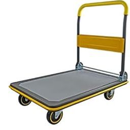 BIGAPPLE 150kg Capacity Metal Foldable Platform Trolley for Heavy Weight/Material Handling Goods Trolley for Home, Office, Warehouse & Industries - 48cm x 72cm (4" Wheel/Yellow) - Pack of 1-1