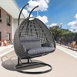 Happy Star Iron Outdoor Furniture Double Seater Beautiful Swing with Stand (Black Swing with Grey Cushion)-picture-16