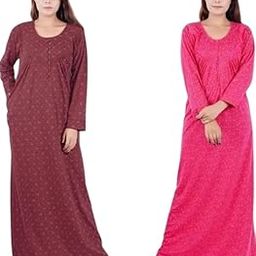 Maternity Nighty for Women Half Sleeve Night Dress for Women |Hosiery Maxi Nightdress Maroon::Pink Pack of 2-21