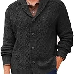mareout Men's Cable Knit Shawl Collar Cardigan Sweater with Buttons for Autumn and Winter-picture-13
