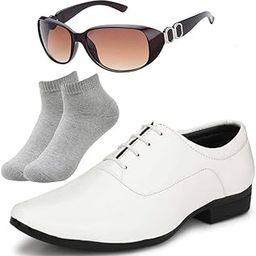 Prefered Looks l Men White Lace Formal Shoes with Light Gray Socks & Women Black Gaga Brown-image-91