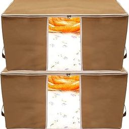 Kuber Industries Foldable Non Woven Clothes Storage Bag Wardrobe Organizer Underbed Bag With Tranasparent Window- Pack of 2 (Brown)-HS43KUBMART26713-image-85