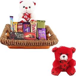 SFU E Com Premium Gift Basket With F&N And Silk F&N | Valentine Teddy Bear With Chocolate Combo | Valentine Chocolate Hamper | 494-47