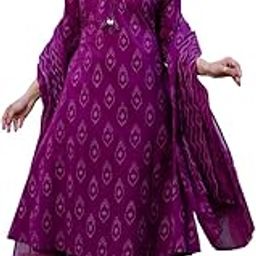 Women's Pure Cotton Anarkali Printed Kurta with Palazzo & Dupatta Set-picture-19