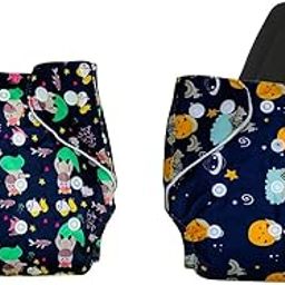 Kritiu Reusable Baby's Cloth Diaper Combo Pack | High Absorbent Washable Diapers | Blue Diaper and Dark Blue with 1 Black Pad Diaper Pack of 2-8