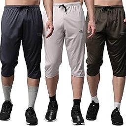 VIMAL JONNEY Dryfit Lycra Solid Multicolor 3/4th Capri for Men (Pack of 3)-Dryfit_D13_Gry_L.Gry_OLV_03-L-picture-12