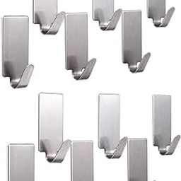 AmigozZ Multipurpose Small Rectangular Stainless Steel Adhesive Hooks - Load Capacity Upto 1 Kg -Pack of 12 (Silver)-image-45