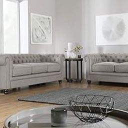 ES ESPINHO ESPN0001 Solid Sal Wood Fabric Upholstered 5 Seater Button Tufted Chesterfield 3+2 Sofa Set for Living Room, Light Grey Color-image-42