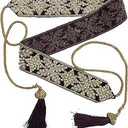 Women's Wine Color Velvet Kamarband (Bridal Belt) with Embroidery And Handmade Heavy Glue Zarkhan Diamond Stone Kundan(Adjustable) width 5.5cm /Waist Hip Belt/Lehnga Belts/saree belt-17