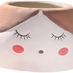 UJEAVETTE 2xGirl Flowerpot Ornament Ceramic Head Planter Pot for Office Windowsill Table-image-93