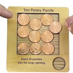 Datar Sales Ten Penny Puzzle Wooden Brain Teaser Insert 10 Coins into a Single Slot Wooden Coin Puzzle for Adults & Children Challenging Math & Logic Puzzle Game-image-20