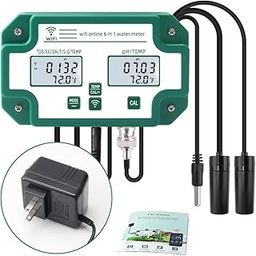 Wowobjects® 6 in 1 Water Qu Tester Tuya WiFi Multi-Parameter Water Qu Monitor Digital PH/Total Dissolved Solids/EC/SG/Salt/Temp Meter for Aquarium Aquaculture Swimming Pool--27