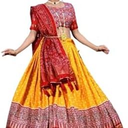 Women's Soft Dola Silk Bandhani Foil Print Lehenga Choli Set-23