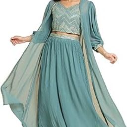 madhuram women'S Georgette Lehenga And Choli With Long Shrug Set For Solid With Heavy Embroidery Work Set(M-2410)-picture-42