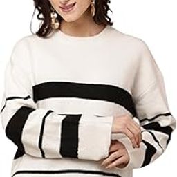 Women's Acrylic Full Sleeve with Round Neck White Striped Sweater-image-51