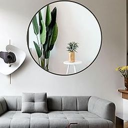 Stylish Vanity Round Bathroom Mirror, Modern Wall Mirror in Black Metal Frame, Decorative Wall-Mounted Mirror, Home Decor Mirrors for Bathroom, Living Rooms, Entryways (18")-image-43