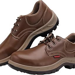 FS61 Brown Leather Safety Shoes for Men | Double Density with Steel Toe | Antistatic, Antislip, Oil & Heat Resistant-23