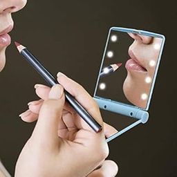 Mini Portable Foldable Compact Hand Cosmetic Make Up Pocket Mirror with 8 Led Light - Multicolor-11