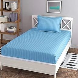 ME Products 220 TC Cotton Satin Stripes Lining Plain Bedsheet for Single Bed with One Pillow Covers | Bedsheet for Home- Hotels-Guest House| Soft and Comfortable| 60x90 Inches| (Blue)-image-78