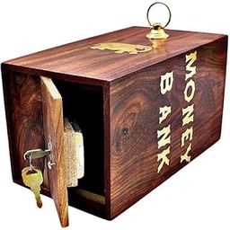 Posh Cart Big Wooden Piggy Bank - Master Size 10x6 Inch | Handcrafted Money Bank Box with Brass Inlay | Large Wooden Coin Bank for Kids & Adults | (Large Piggy Bank)-image-8