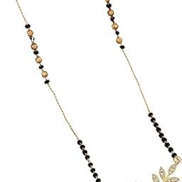 Gold Plated Designer Mangalsutra | 18 Inch Short Chain | American Diamond Pendant | Wedding-image-10