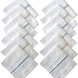 VIC Cotton Premium Collection Handkerchiefs Hanky For Men - Pack of 12. - White Striped XXL King Size.-image-28