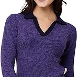 Women's Nylon Full Sleeve with V-Neck Purple Sweater-image-68