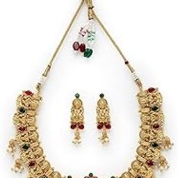 Traditional Gold Plated Copper Temple Collar Bone Necklace Set And Earring | Jewellery Set For Women (NS105618)-image-16