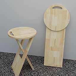 Blink & Buy Foldable Stool 18 Inches Rubber Wood Patio Table Natural Finish,Home Garden Sitting Stool, Vintage Camping Chair,Foldable Chair for Garden and Living Room, Patio Stool-9