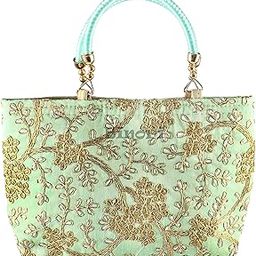 Elegant Evening Handbag with Gold Floral Embroidery, Metallic Handle,-image-26