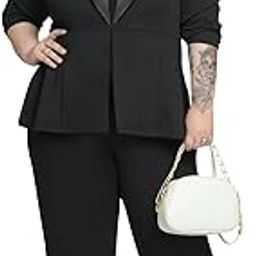 Women Plus Size Blazer | Stretchable | Easy Wash | Satin Lapel | Formal Office Wear | Western (Black)-picture-22